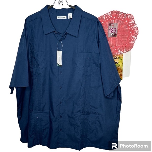 NWT Cubavera Four Pocket Guayabera Shirt Ensign Blue - Picture 4 of 16